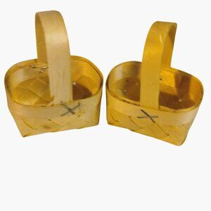 Miniature Bamboo Baskets With Handles Dollhouse Easter Craft Lot 2